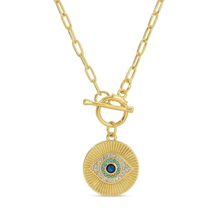 Evil Eye Round Pendant with Toggle Closure