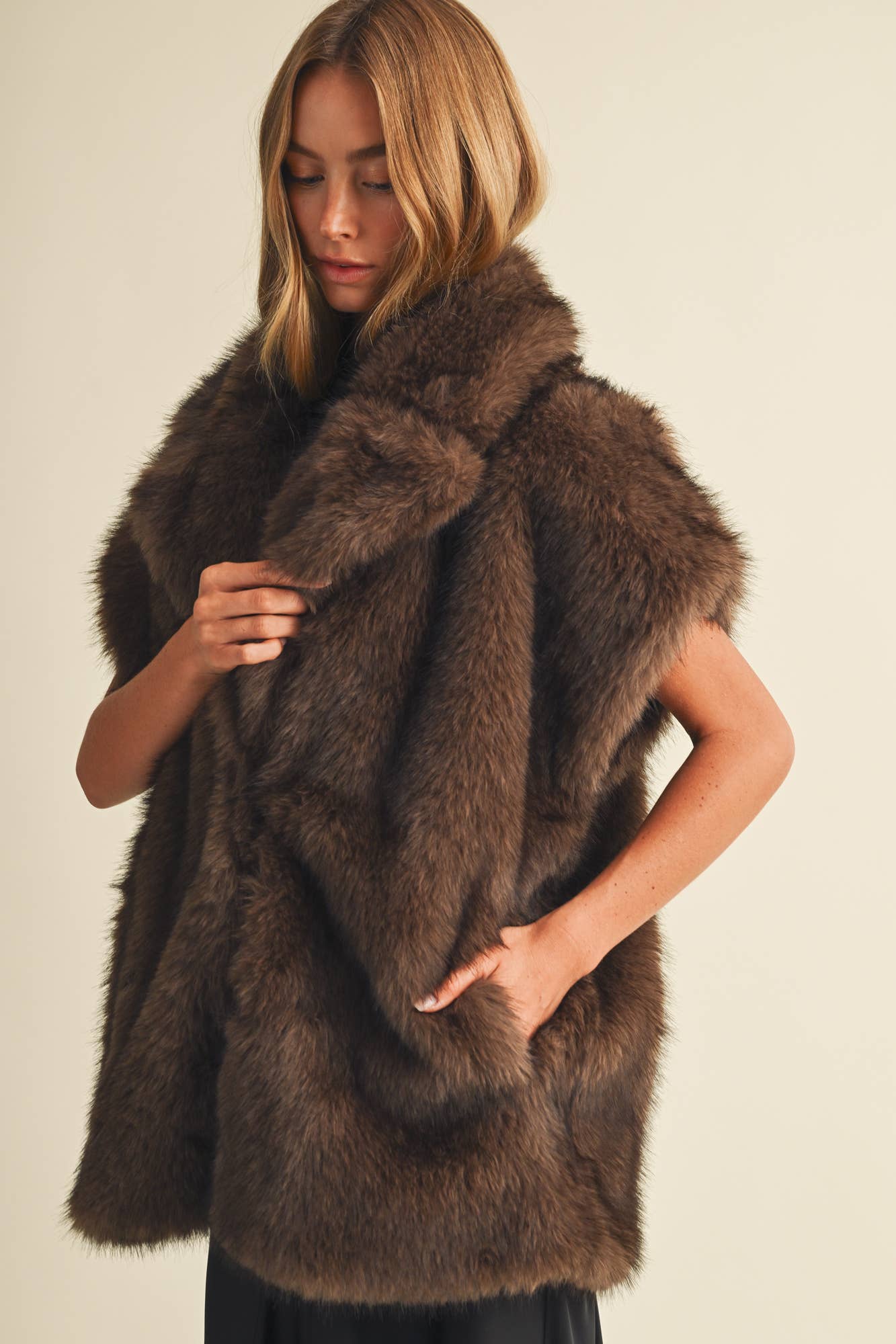 Statement Lapel Plush Faux Fur Vest