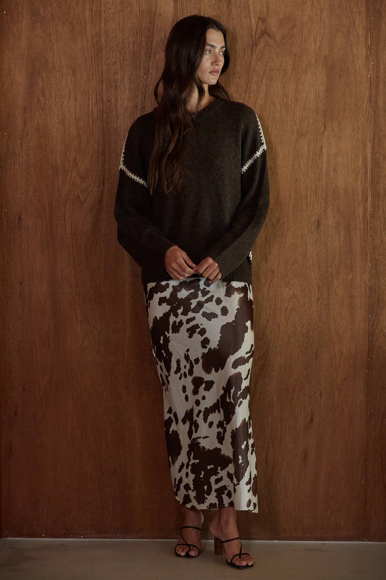 Woven Polyester Cow Print Sleeveless Midi