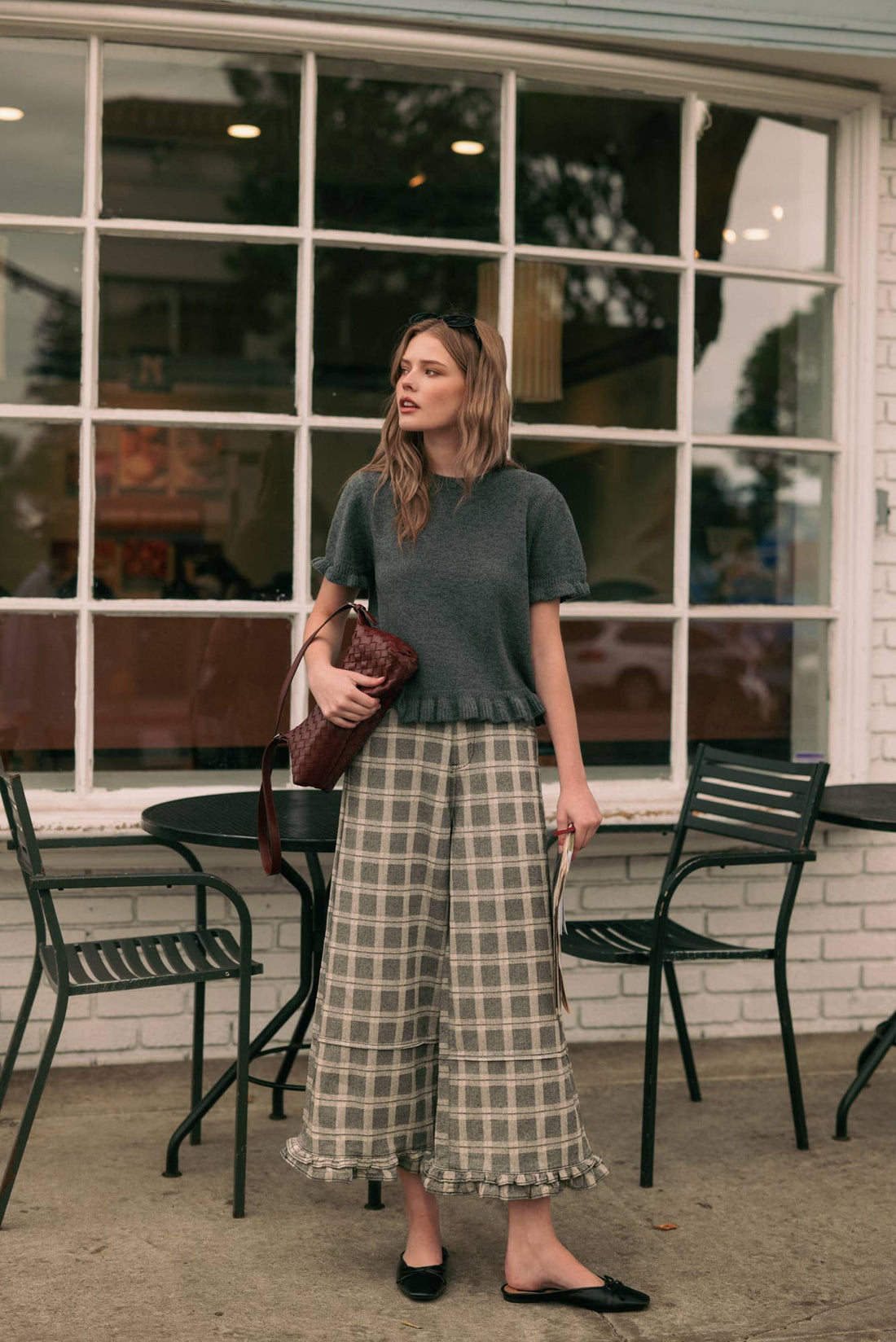 Don’t Plaid Me Off Pants (P7524   RUFFLE DETAIL WITH PLAID FABRIC)
