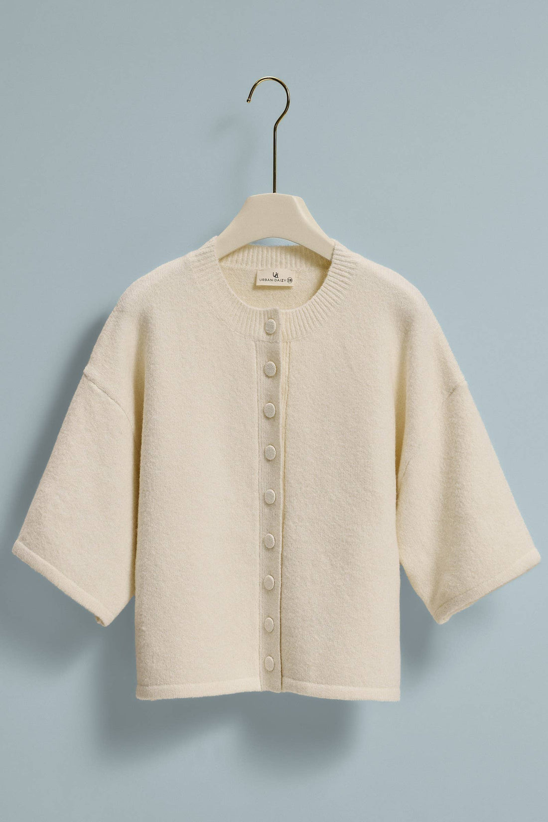 Cropped Knit Button-Front Cardigan Dropped Shoulder