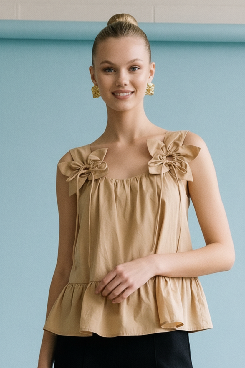 JOT1071 Floral Bow Accent Sleeveless Top