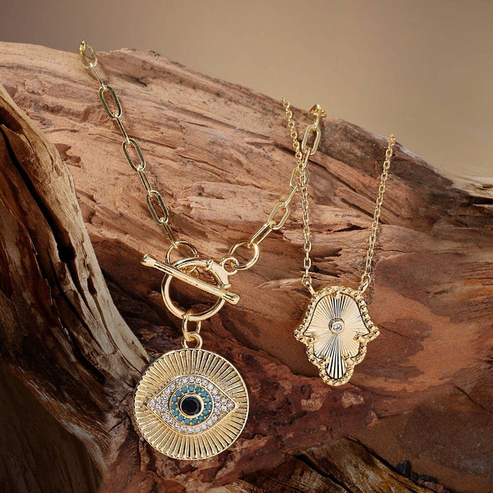 Evil Eye Round Pendant with Toggle Closure