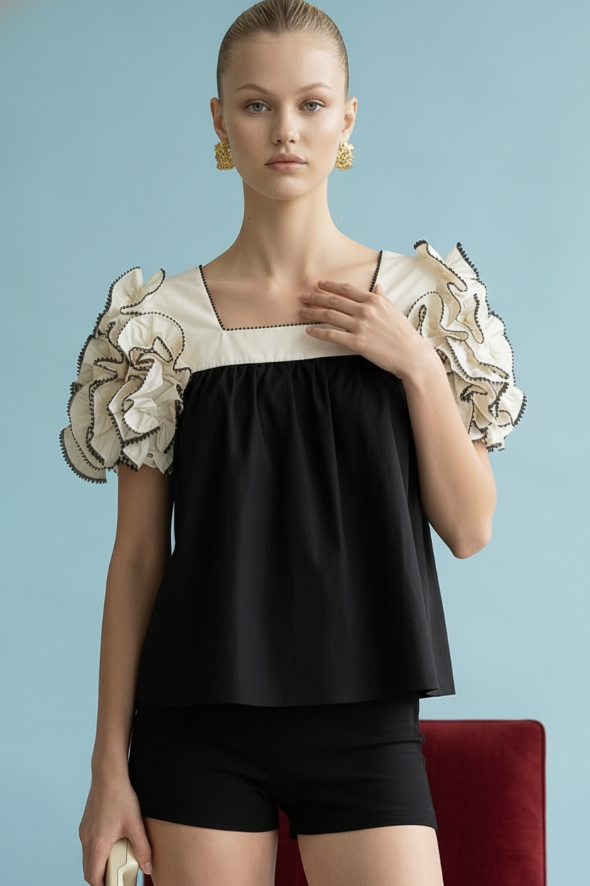 JOT1069 Statement Ruffle Sleeve Top